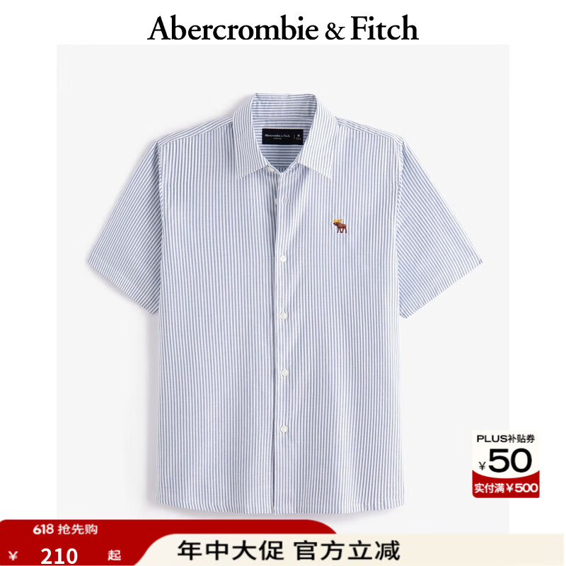 ABERCROMBIE & FITCH男裝25夏季新款經(jīng)典小麋鹿LOGO牛津紡?fù)獯疃绦湟r衫KI125-5084 藍(lán)色條紋 L (180/108A)