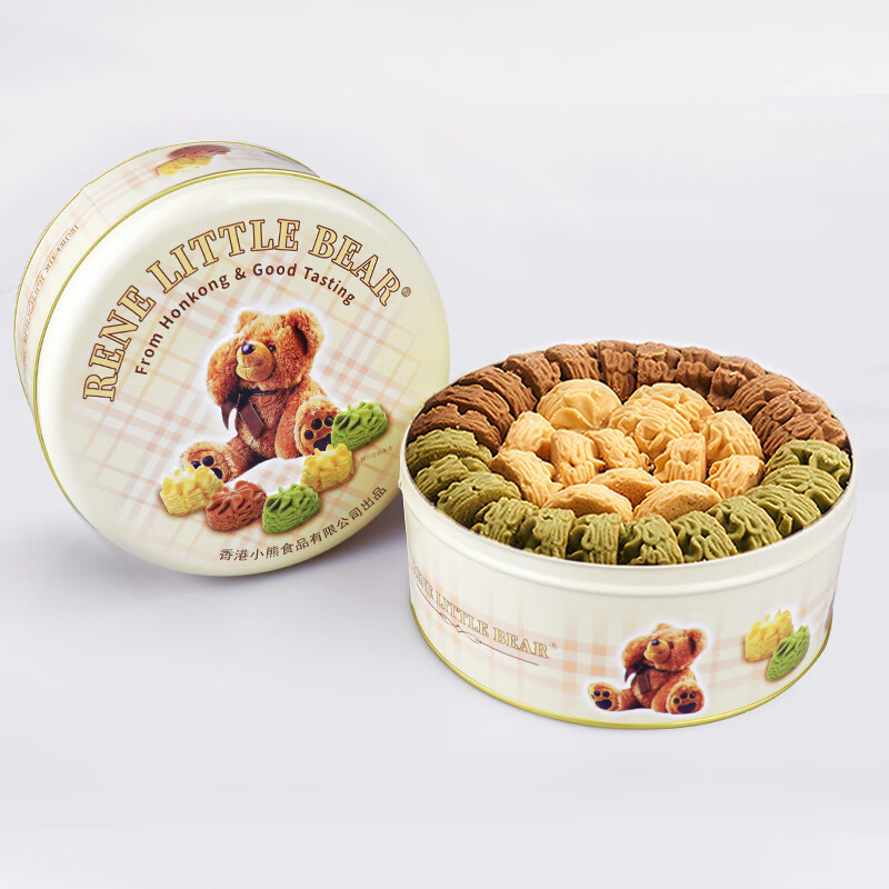 Rene Little Bear香港小熊曲奇饼干办公室休闲甜品零食伴手礼礼物 儿童早餐点心 花曲混合(原味+抹茶+咖啡)505g