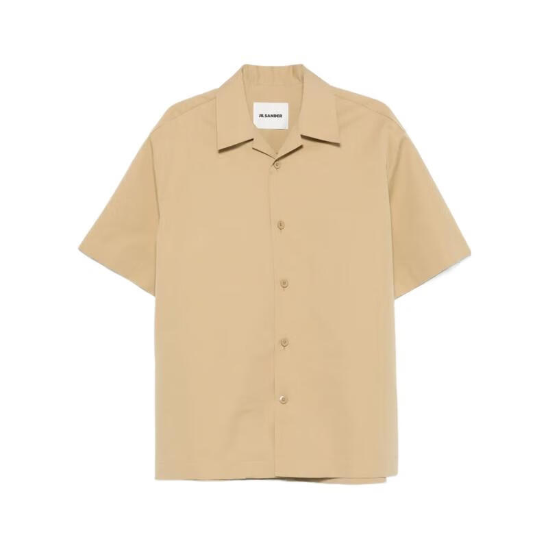 jil sander短袖衬衫露营领正面纽扣男式棉休闲 裸色 均码