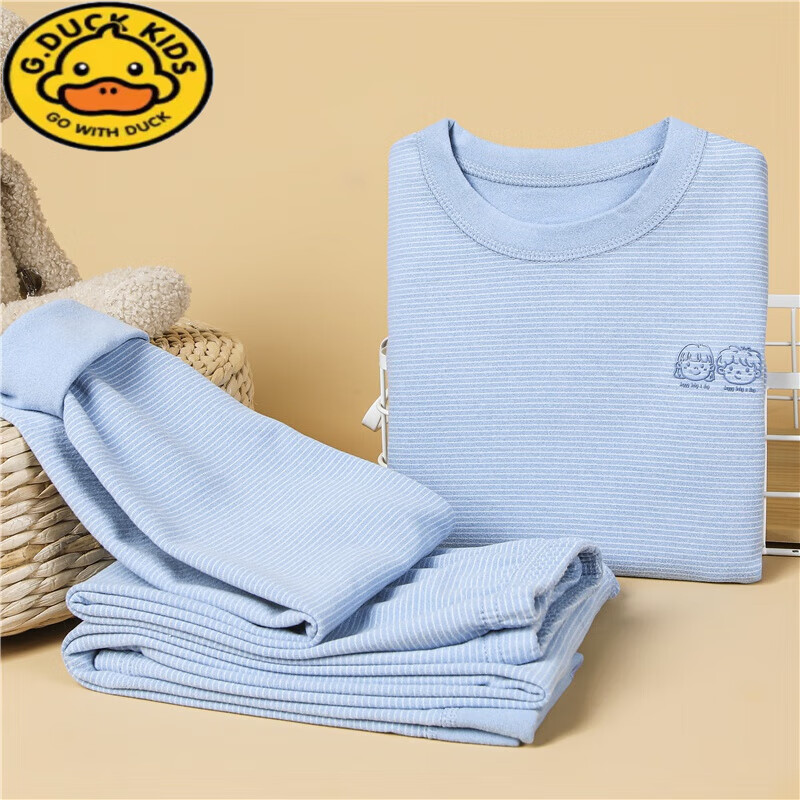 G.DUCKKIDS儿童保暖内衣套装男童秋衣秋裤女宝宝绒德无痕加绒青少年秋冬睡衣 天空蓝 90 cm
