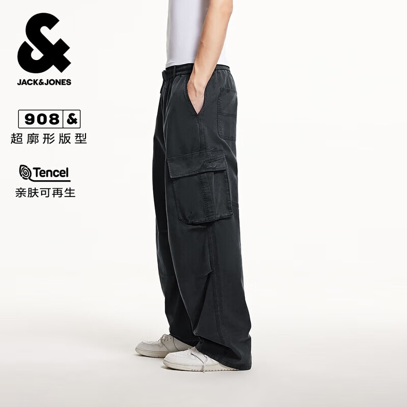 杰克·琼斯（JACK&amp;JONES）夏季时尚潮流百搭流行简约松紧腰头廓形长裤牛仔裤男装 E40深灰色 常规 32 175 W32/L32