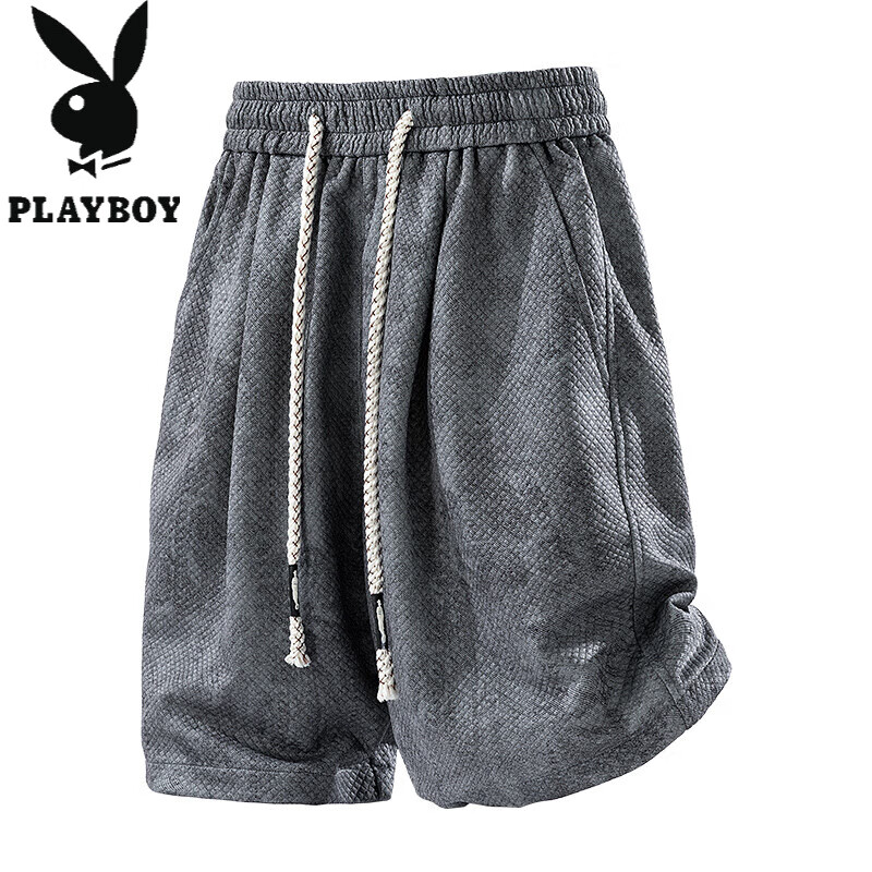 花花公子(PLAYBOY)美式扎染休闲短裤男士夏季宽松运动冰感透气运动五分裤 深灰色 4XL