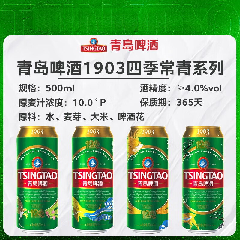 青岛啤酒（TsingTao）1903系列四季常青500ml*18听 500ml*18听