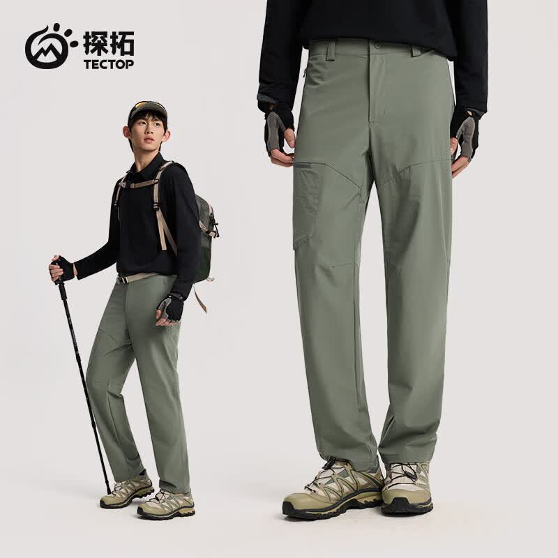 探拓（TECTOP）户外男士休闲裤春夏透气弹力长裤登山徒步软壳工装裤 潮水绿 2XL