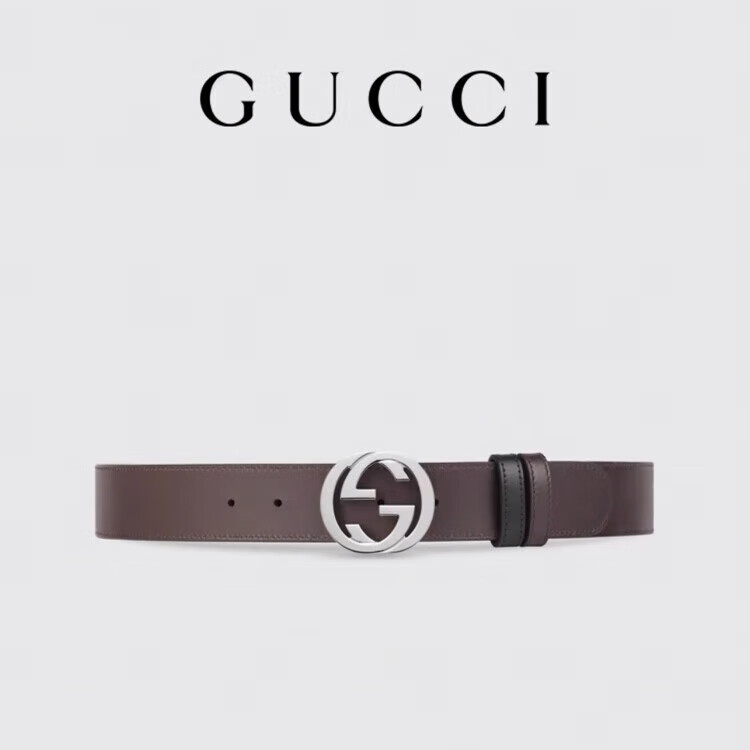 GUCCI 新款 古驰男皮带奢侈品 腰带 3.7厘米 G搭扣 双面 礼物礼盒 黑色 100