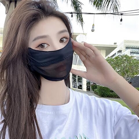 2025新款高颜值透气防晒口罩女夏季网纱护眼全脸遮阳防面罩 拼接黑色