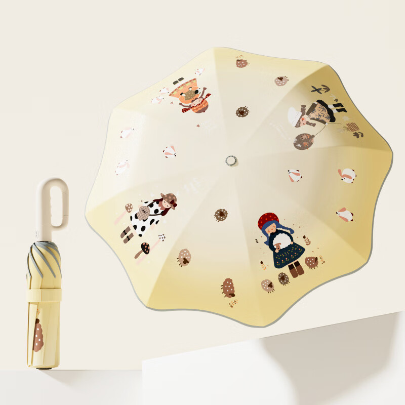 学生专用雨伞女孩卡通晴雨两用儿童伞防晒紫外线折叠 喜羊羊女孩·黄