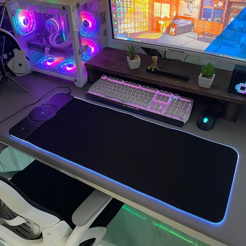 ALIENWARE AURORA外星人无线充电鼠标垫RGB发光电竞游戏快充电脑笔记本键盘垫大号 黑色(15W无线快充) 800*300*4mm