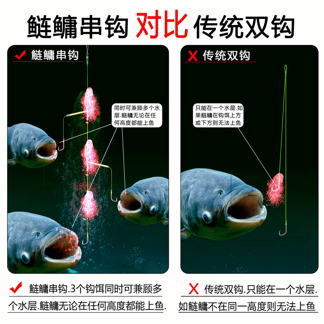渔公公倍特锋手竿鲢鳙串钩成品子线双钩绑好鱼钩新关东伊势尼海抛竿浮