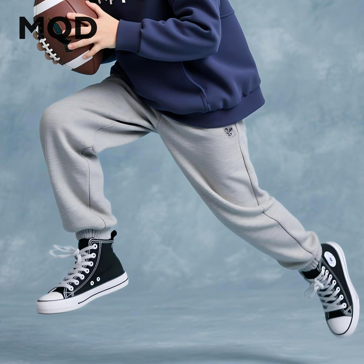 马骑顿（MQD）男童秋新款女童户外露营长裤宽松束脚裤跑步卫裤中大童裤子 浅麻灰 150