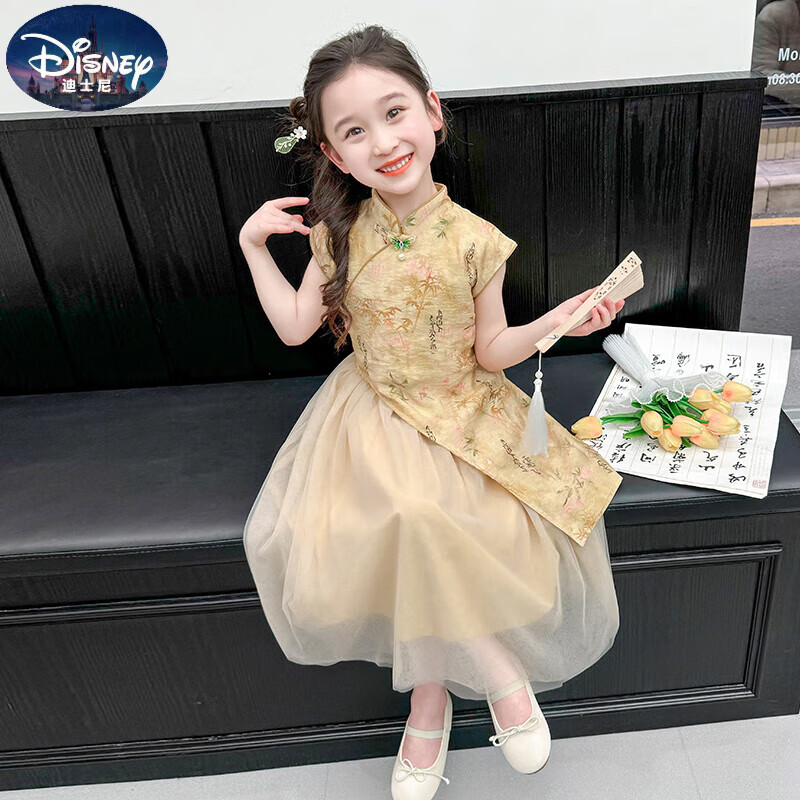 迪士尼新中式女童国风连衣裙夏季2025新款儿童夏款旗袍裙女宝宝汉服裙子 图片色 140 cm