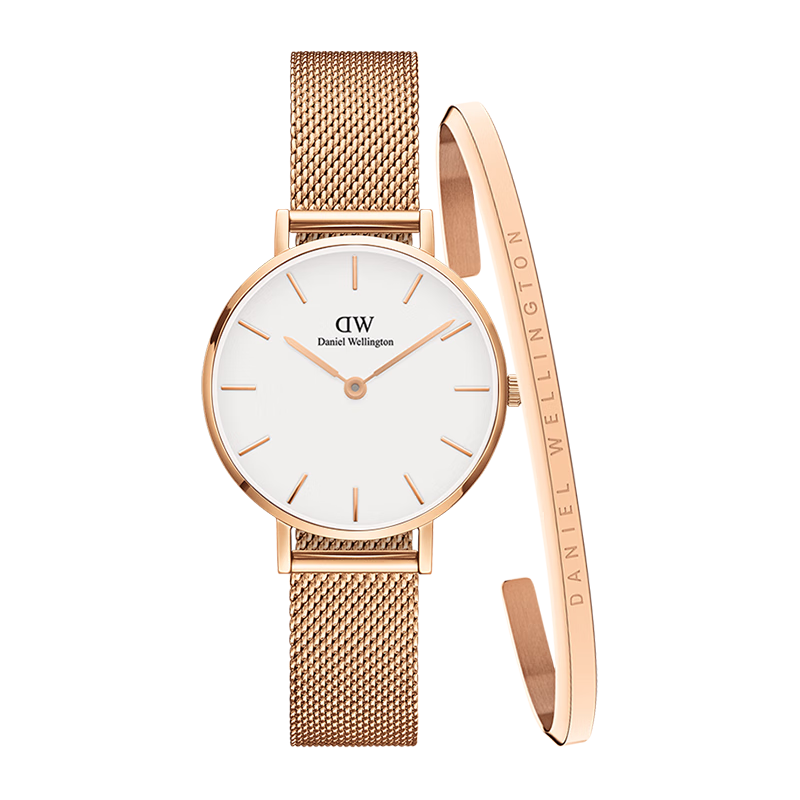 丹尼爾惠靈頓（DanielWellington）DW女士手表腕表送女友禮物七夕禮物DW00100219+大手鐲套裝