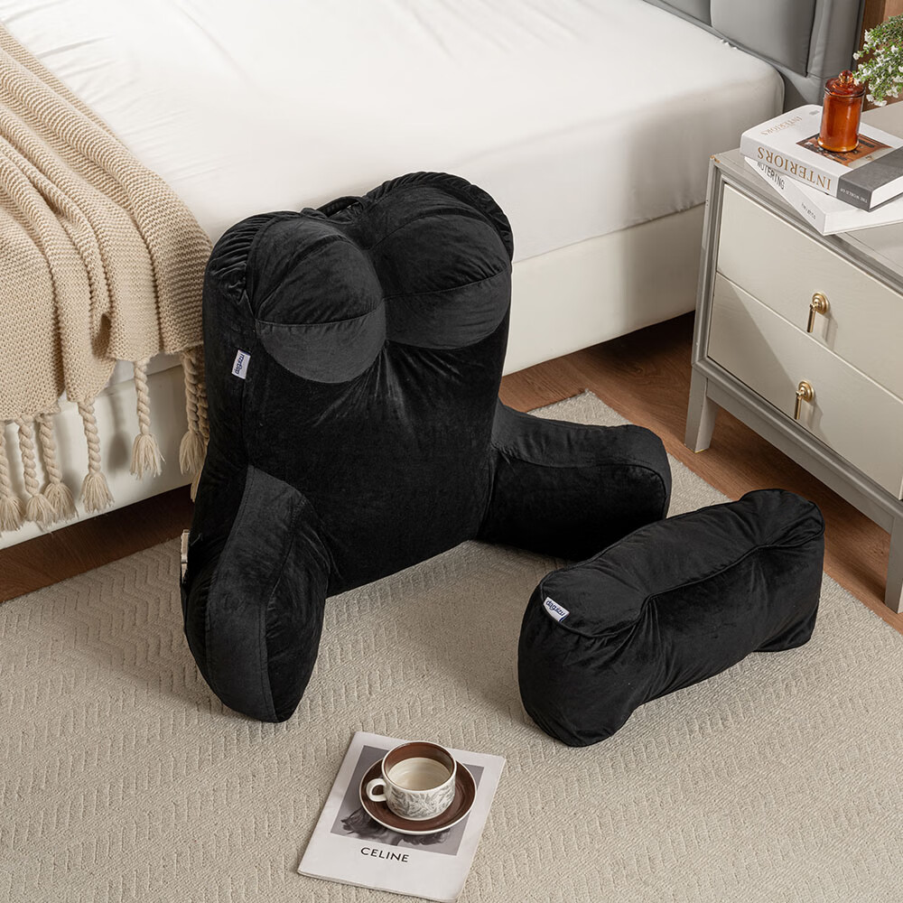 考拉吉苏床头软包靠背护腰靠垫 床上靠枕一体 居家办公阅读追剧小憩腰靠 多功能腰靠垫【高贵黑】