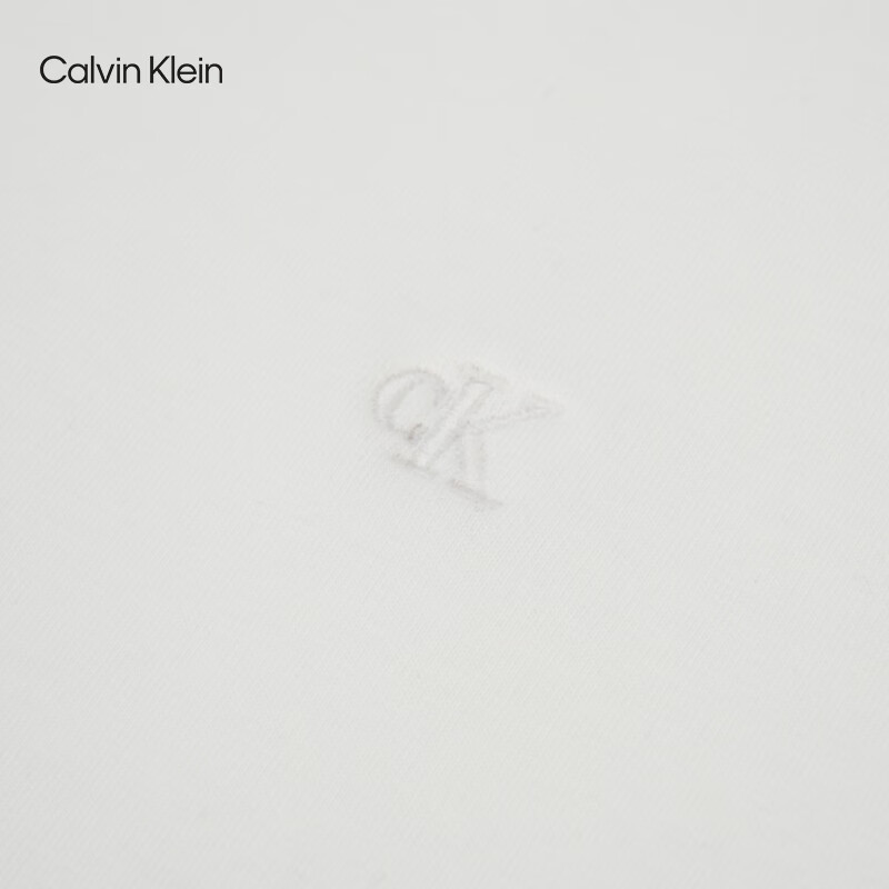 Calvin KleinJeans25秋季新款男士休闲通勤ck刺绣纯棉圆领打底衫长袖上衣T恤 YAF-牛乳白 2XL