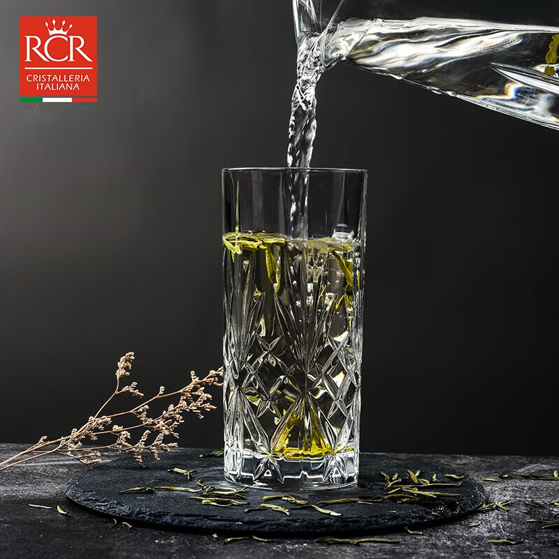 RCR意大利进口水晶玻璃高身茶水杯家用绿茶茶杯高颜值果汁泡茶杯套装 【旋律】360ml水晶玻璃杯 1只
