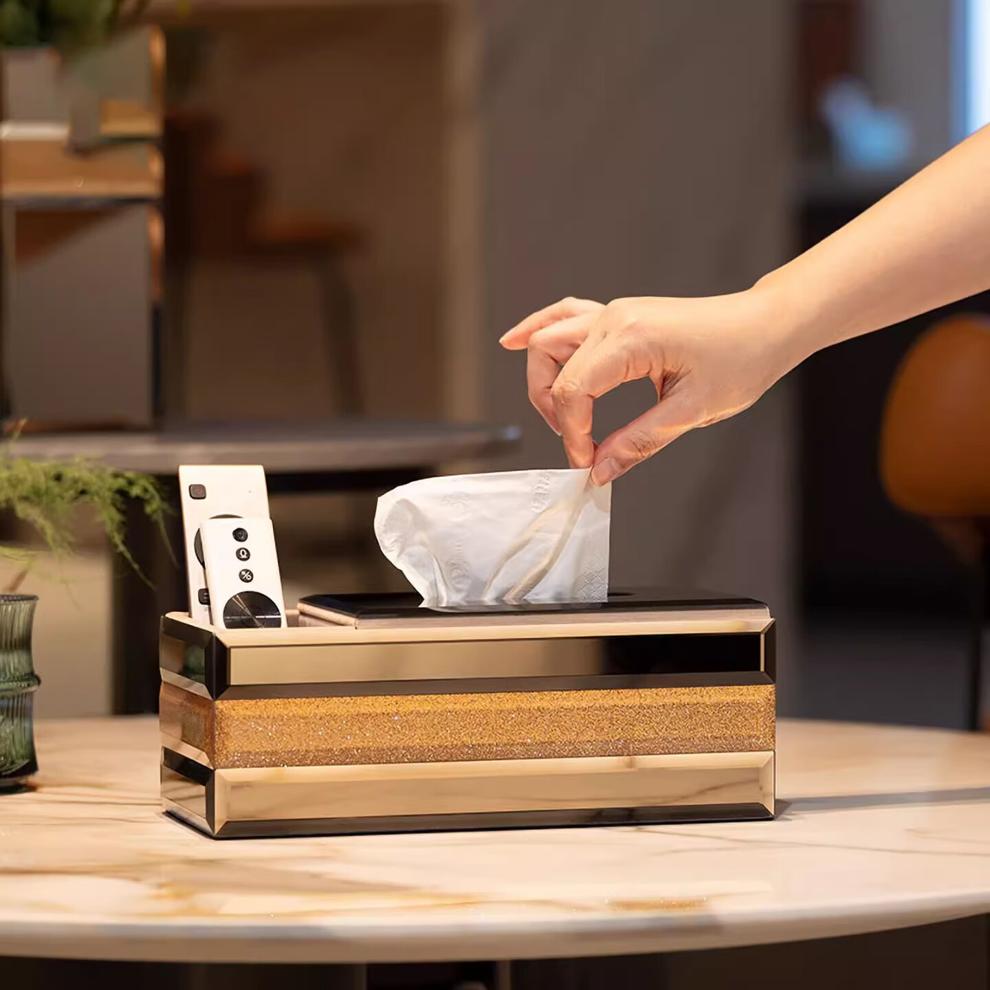 弘艺堂（HYT）首饰盒高档轻奢黄金手饰品首饰收纳盒化妆品盒新婚结婚礼物送新娘 烂漫星河纸巾遥控器收纳盒