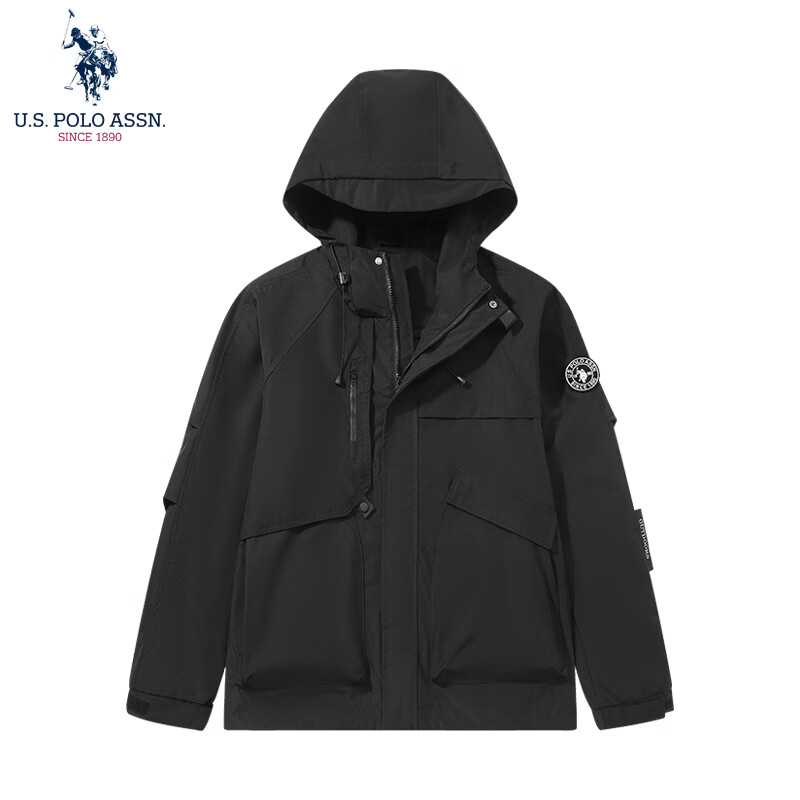 U.S. POLO ASSN.冲锋衣保罗秋冬季户外运动夹克三合一登山服外套上衣男装 高级黑【单冲】54701 3XL 185（160-175斤左右）