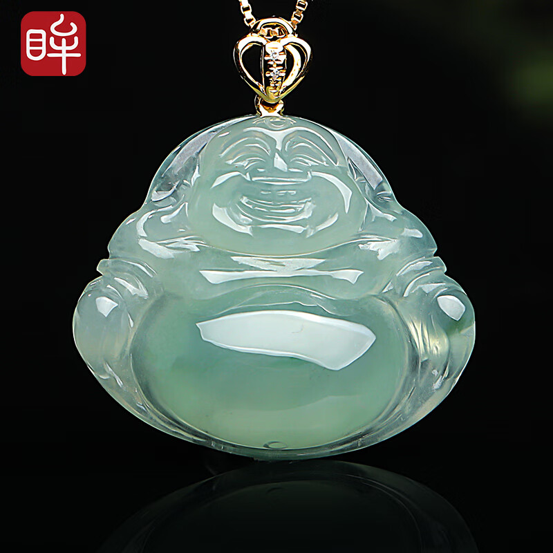 印象眸18K金镶玉翡翠佛公吊坠笑佛大肚佛项链女款玉石玉坠挂件 佛公【下单_顺丰】