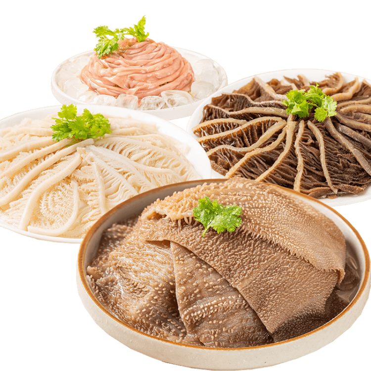 大龍燚火鍋四寶凈重2斤固形物≥70%組合毛肚黑白千層鴨腸食材+50g底料*4