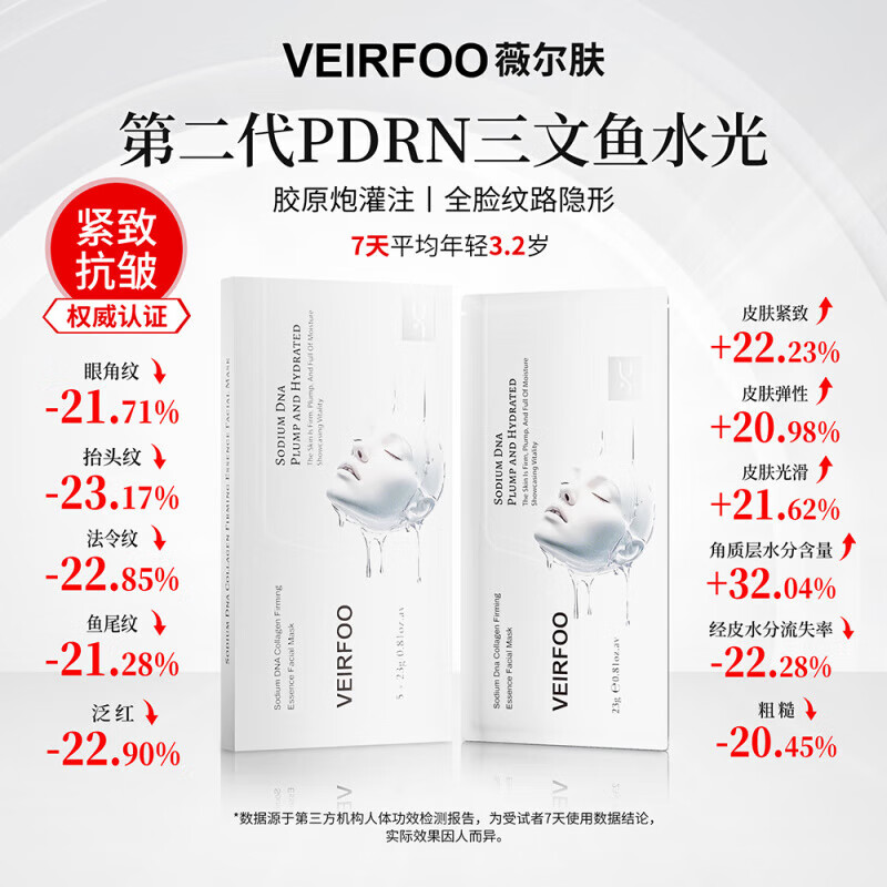 KCHY韩国VEIRFOO面膜薇尔肤pdrn三文鱼水光面膜DNA钠胶原蛋白紧致精华 5片/盒*1盒