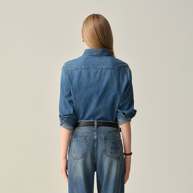 ELAND衣恋新款女装衬衫2025秋新款女装衬衫牛仔上衣 牛仔色(55)Indigo S /160