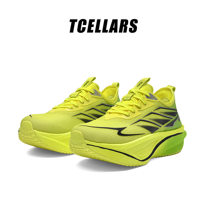 Tcellars跑鞋夏季新款厚底耐磨碳板跑步鞋专业竞速减震回弹运动鞋子 飓风黄 42