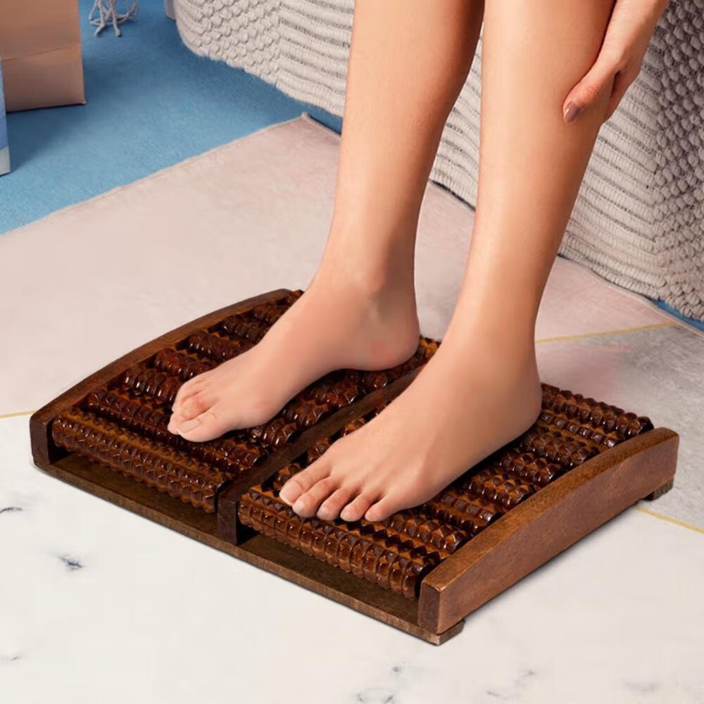 霞栖棠足底按摩器实木家用脚部木质滚轮式指压板脚垫腿部经络按摩小工具 男士/16排滚轮-四件套