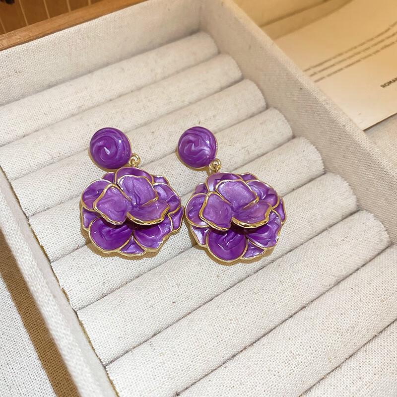 巴克乐乐银针滴油几何花朵耳环森系感大气耳坠简约清新气质耳饰女 银针-花朵