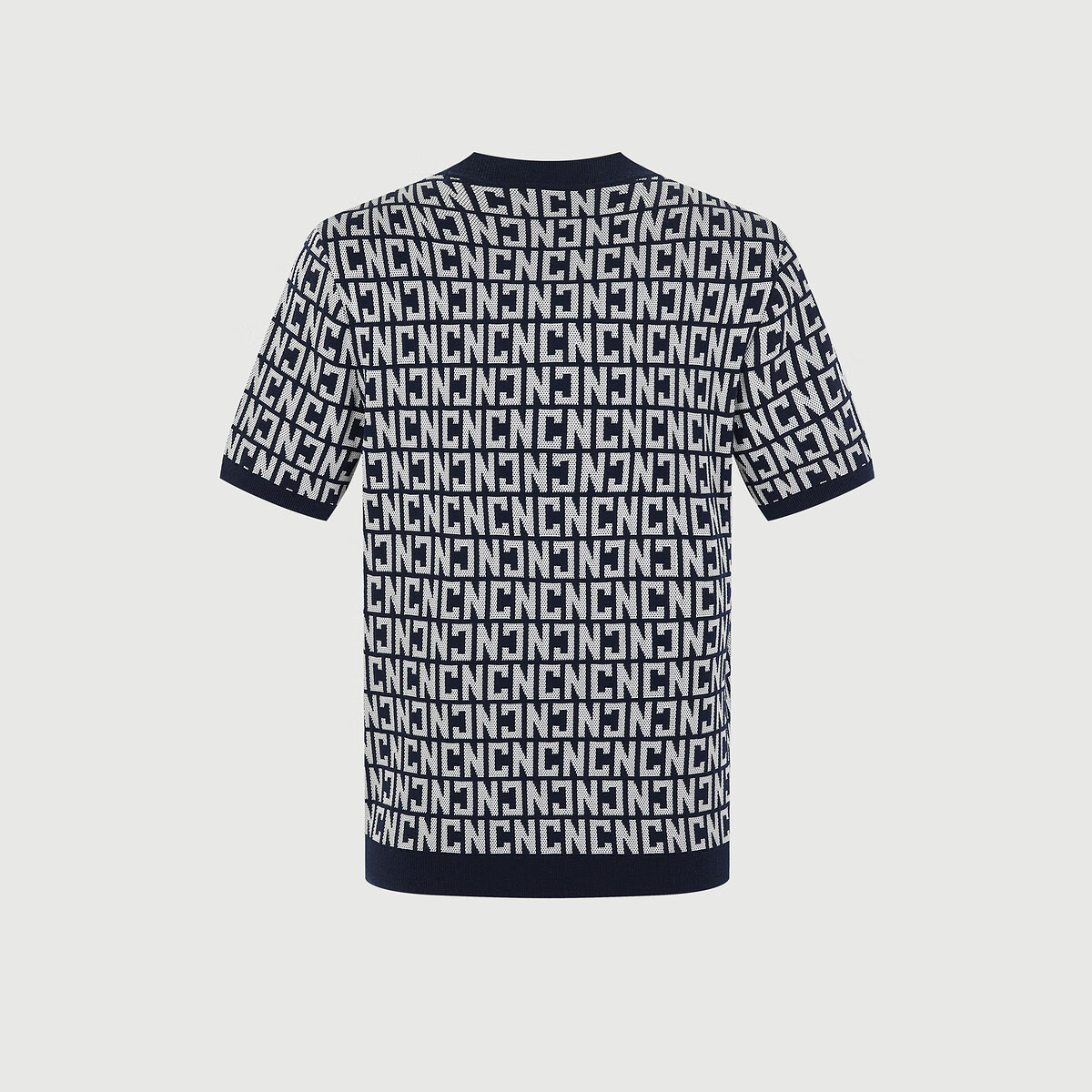C'N'C【奢侈品衣服】CNC秋新款满身字母提花短袖绵羊毛针织衫毛衫男 蓝色花版 52 /L/(180/96A)