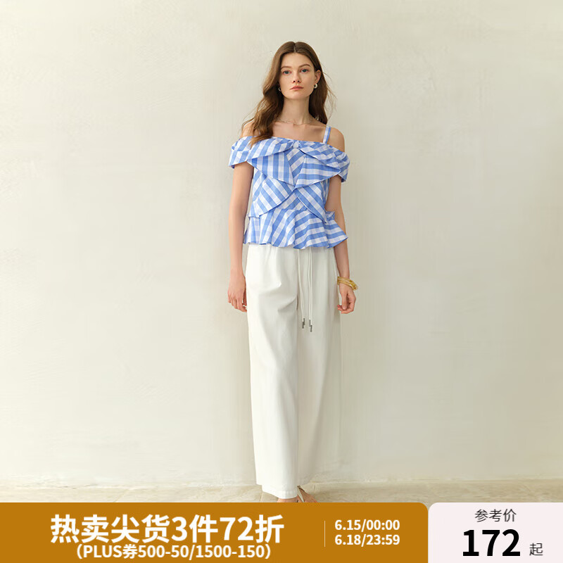 獨(dú)束大碼女裝設(shè)計(jì)感不規(guī)則格紋小衫夏季新款胖mm顯瘦格子襯衫上衣 清透藍(lán) 3XL （尺碼：5）