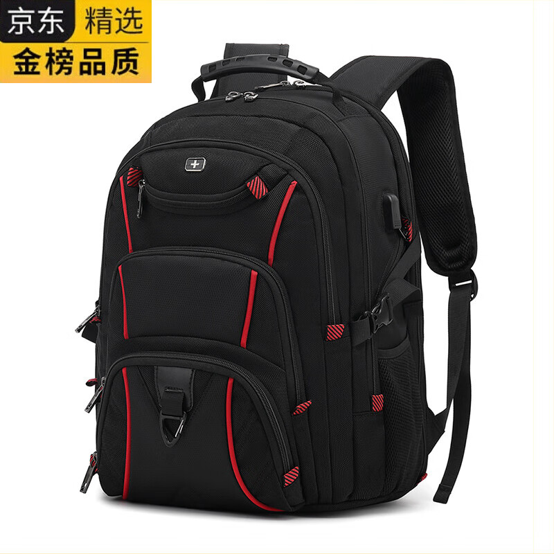 KGEG日本进口名牌瑞士军士刀男出差商务旅行包双肩大容量多功能牛津布 黑色