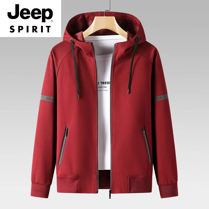 JEEP SPIRIT開衫衛(wèi)衣男士春秋季新款純棉連帽上衣寬松休閑運(yùn)動(dòng)外套男 酒紅【款】 常規(guī) 3XL 【150-165斤】
