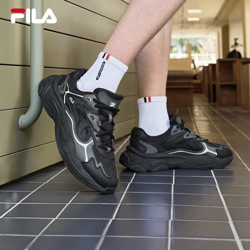 斐乐（FILA）官方易烊千玺同款男鞋MARS 4复古运动鞋火星鞋4代跑步鞋 黑/影黑灰-BK 42