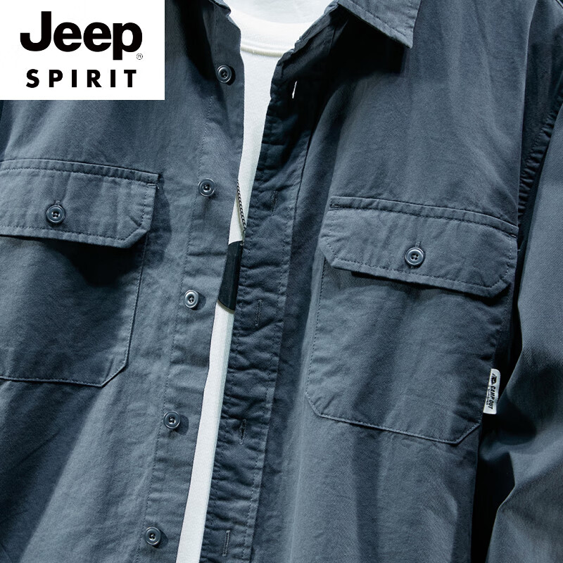 JEEP SPIRIT防晒透气棉|纯棉工装衬衫男士2025春秋季新款潮牌宽松外套 白色 XL 140-160斤
