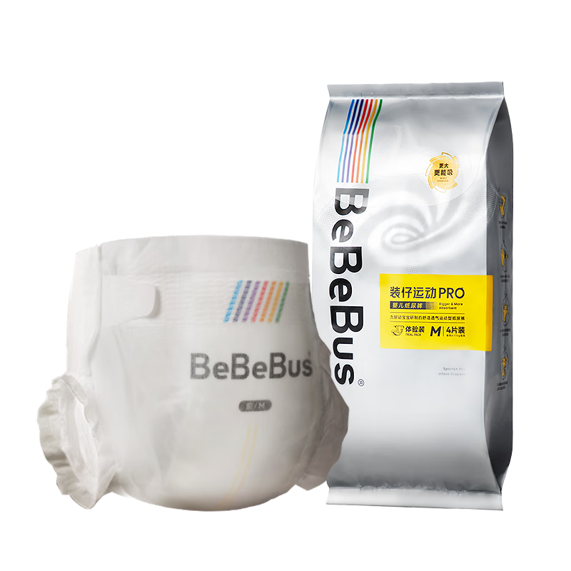 bebebus装仔pro纸尿裤试用装M码4片（6-11kg）透气超薄尿不湿