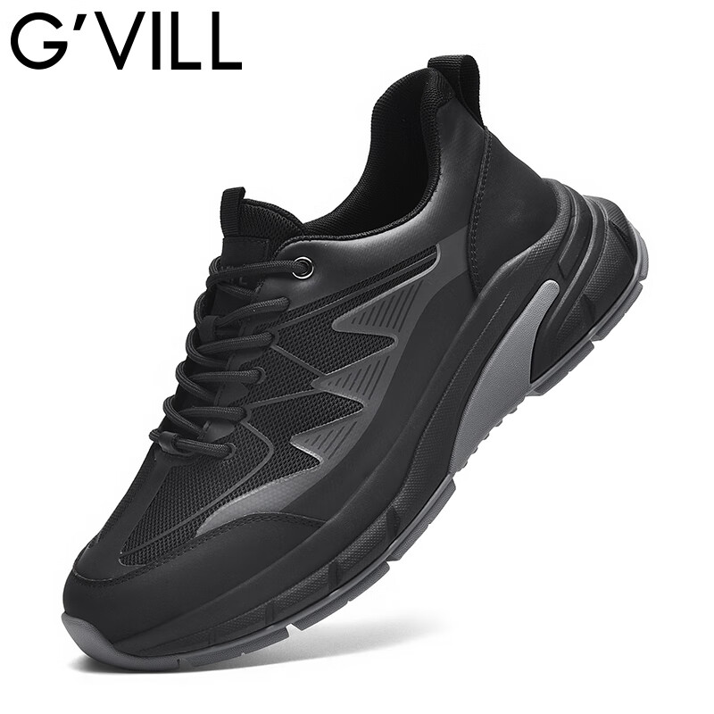 贵之步G'VILL鞋子复古时尚休闲鞋夏季新款男士运动鞋真皮百搭户外跑步鞋 黑色 （G901) 42 （皮鞋码）