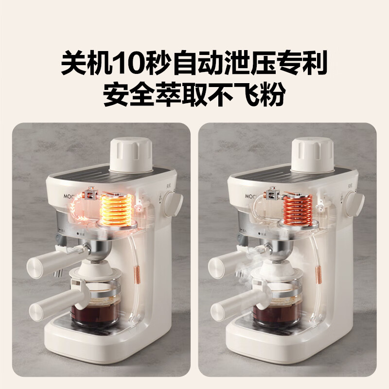 摩卡咖啡机家用意式浓缩办公室用半全自动小型泵压式冲泡一体 【 豆乳白】咖啡机+磨豆机+拉花杯+咖啡粉