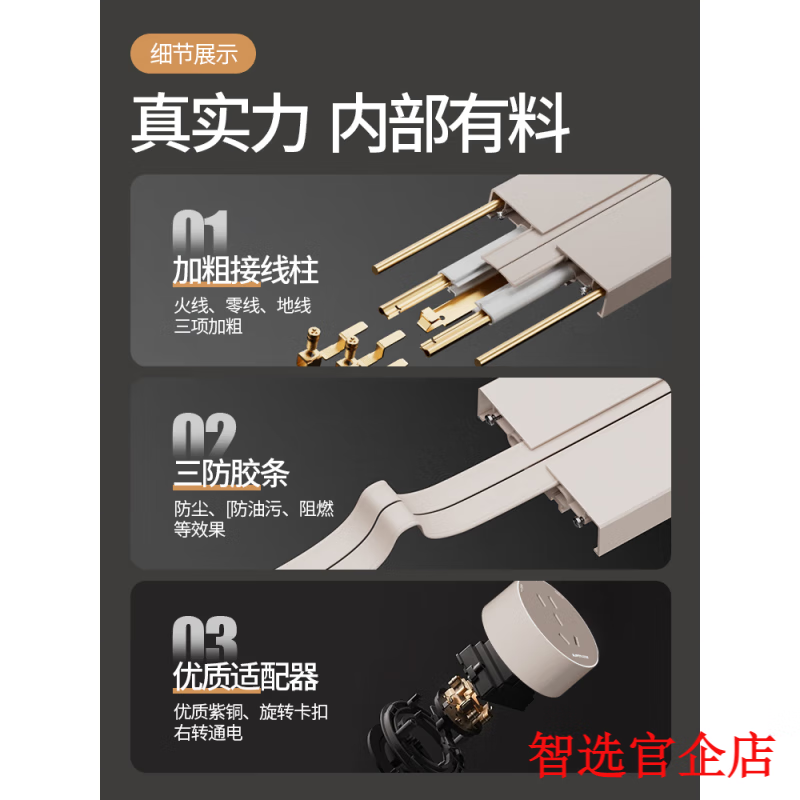 小米部依轨道插座德国品质电工可移动轨道插座明装式电力滑动导轨电源客厅 灰色60cm轨道(五孔-带灯*4)