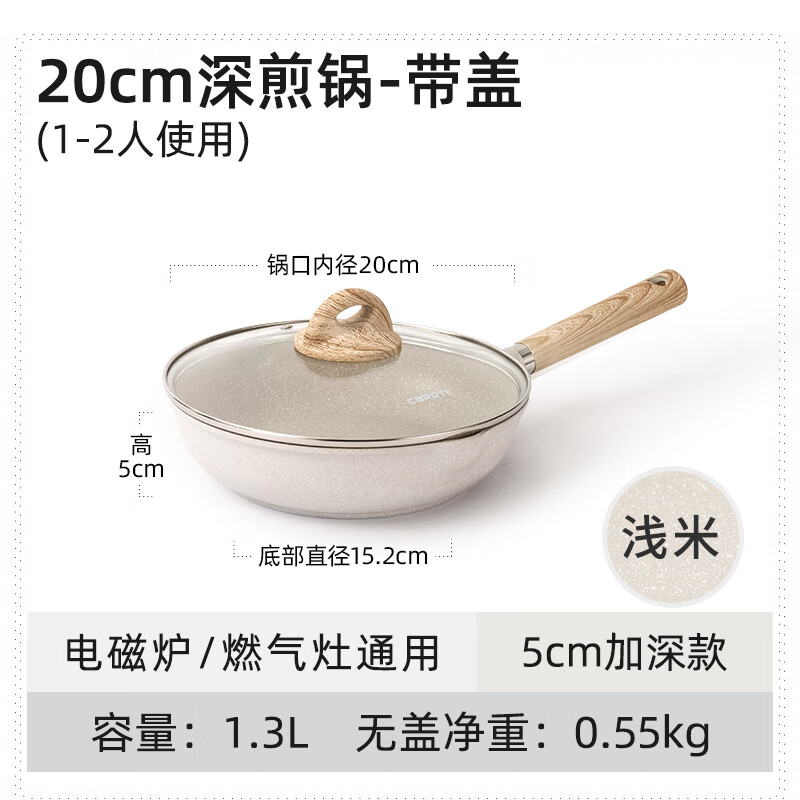 菲仕樂fissler麥飯石平底鍋不沾鍋家用牛排煎鍋小煎蛋餅鍋電磁爐 20cm深煎鍋帶蓋子(1人或?qū)殞毟笔?></div>
                                <div   id=