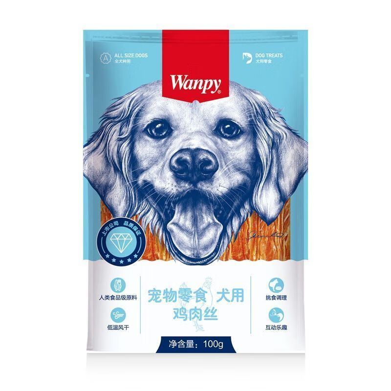 頑皮（Wanpy）頑皮狗狗零食500g肉干寵物零食雞胸肉大小型犬泰迪柯基磨牙解饞 軟雞肉絲 500g