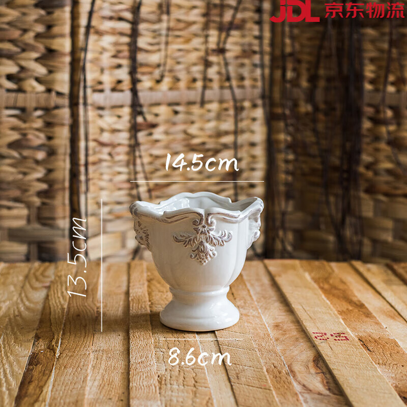 掬涵【新品】法式經(jīng)典柱盆花器花瓶花盆陶瓷釉下彩裝飾擺件復(fù)古白瓷 柱杯(小)_底部無孔