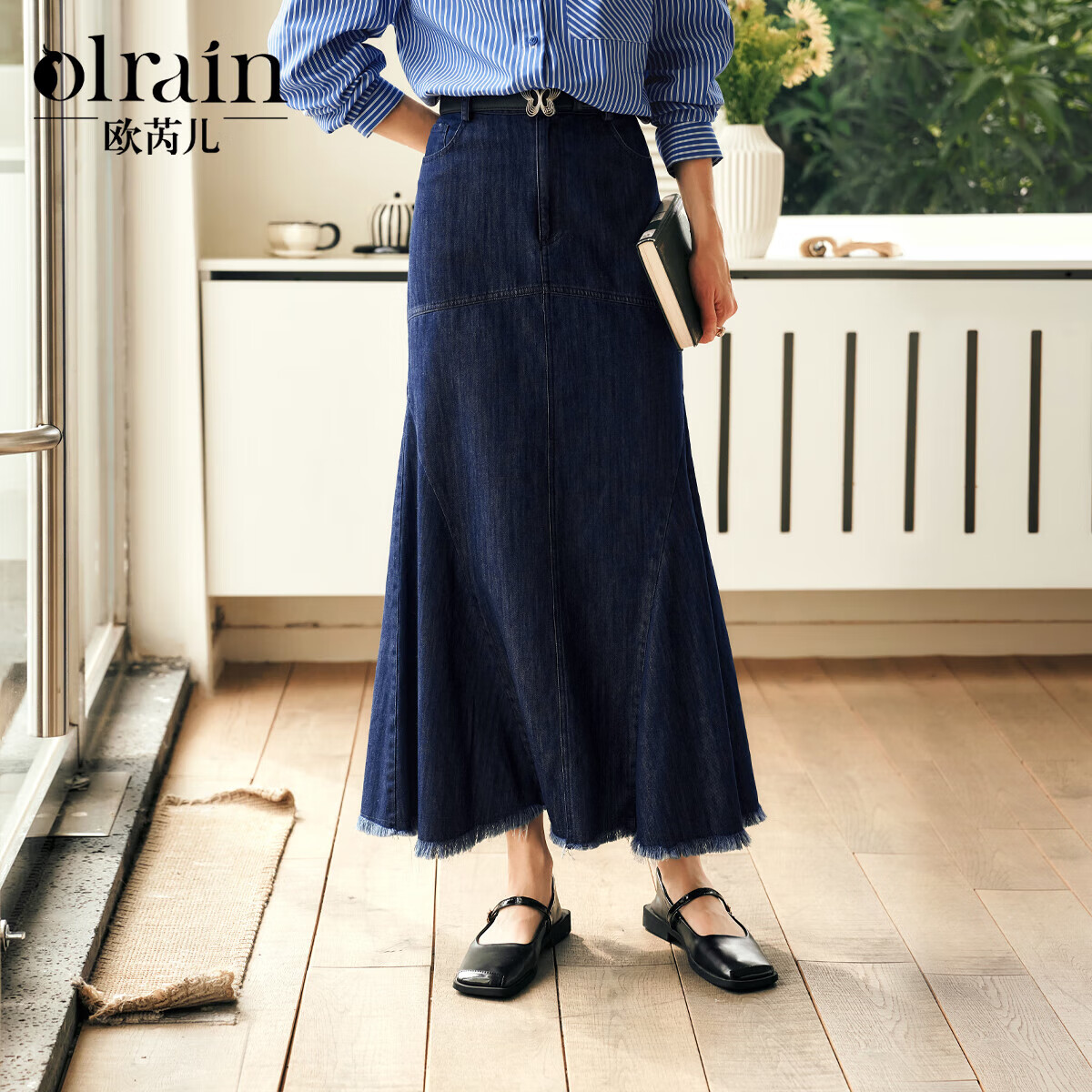 Olrain欧芮儿法式牛仔半身裙女春季2025年时尚高腰包臀鱼尾裙 牛仔蓝 M