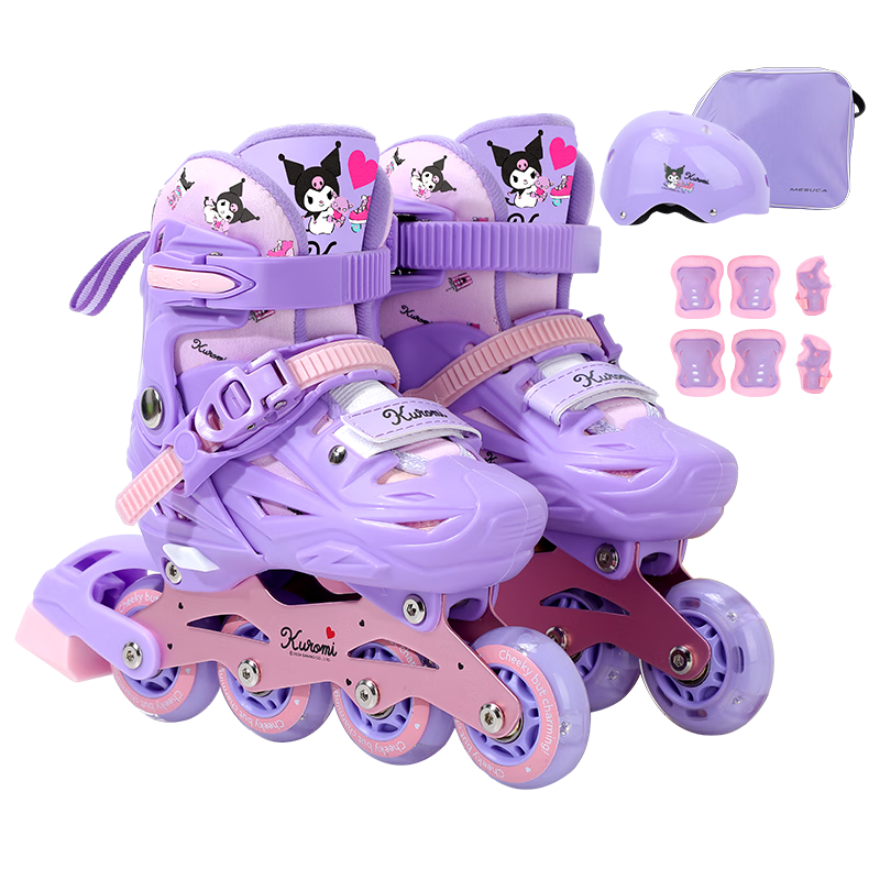 麥斯卡(Mesuca)&庫洛米聯(lián)名兒童溜冰鞋初學者專業(yè)輪滑鞋旱冰鞋閃光輪