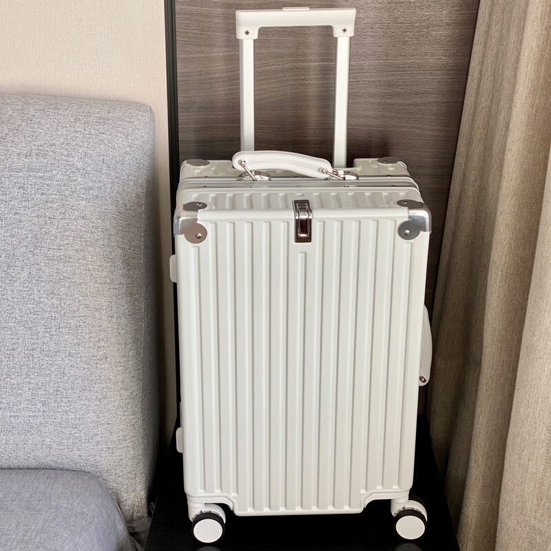 金登仕復(fù)古行李箱鋁框PC拉桿箱女24寸26旅行箱男20寸密碼登機(jī)箱子 亞光白色 20寸(里布+前置掛鉤+終身保修+收