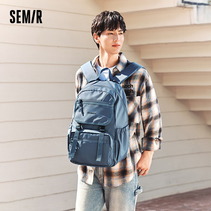 森马（Semir）【双肩包福袋】双肩包男轻便户外旅行背包情侣款简约包包 J款【大容量电脑包】-宝蓝80711 均码