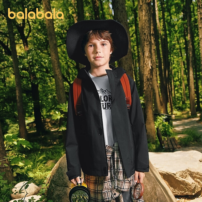 巴拉巴拉【冲锋衣】balaone儿童外套男女童上衣2025新款秋防泼水 黑色90001 165