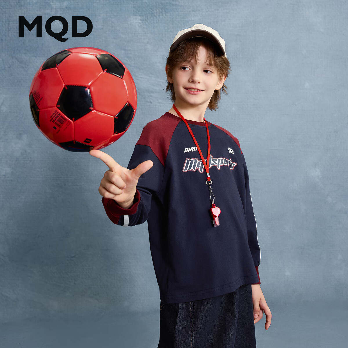 马骑顿（MQD）男童25秋新款街潮穿搭撞色宽松字母长袖T恤亲肤打底 藏青 140