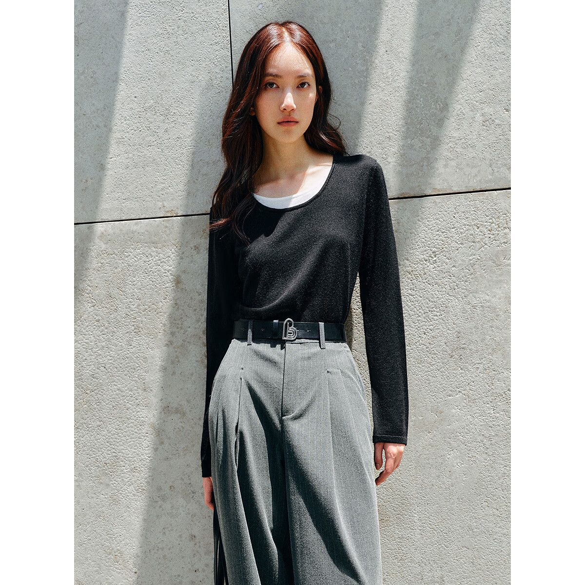 太平鸟秋冬毛针织衫集合链接新款打底无缝套衫女士开衫 假两件羊毛衫黑色 M