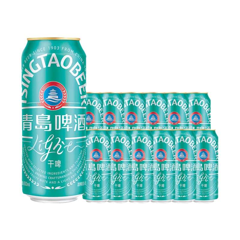 青岛啤酒干啤500ml轻干啤酒干爽清新果香官方授权正品京东快递端午节啤酒 青岛轻干啤 500mL 12罐 整箱装 送啤酒杯 京东快递