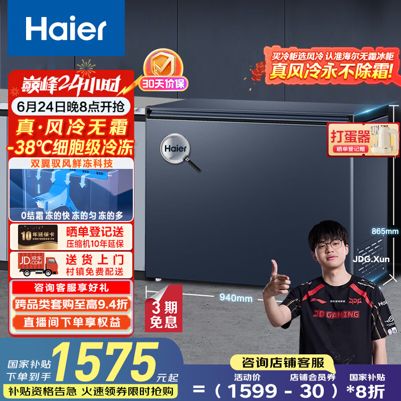 海尔（Haier）【小红花套系】200升以上风冷无霜冰柜家用京东自营-38度超低温BC/BD-201WGHED家电国家补贴20%